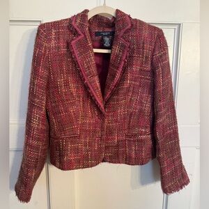 Women's Tweed Jacket Pink Cropped Blazer Petite Small
